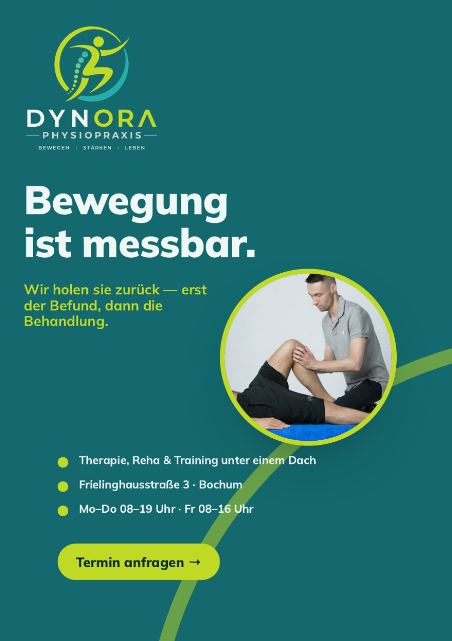 Flyer C Vorderseite: vollflächig Türkis, Logo hell, Foto im Kreis